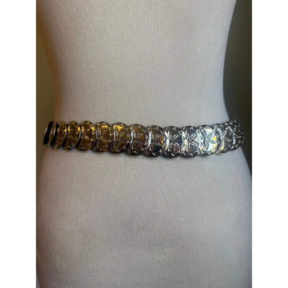 Vintage Silver Sand Dollar Stretch Belt Coastal Nautical Deadstock NWT boho Y2K‎
